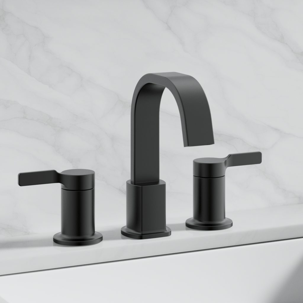 black faucets show water spots