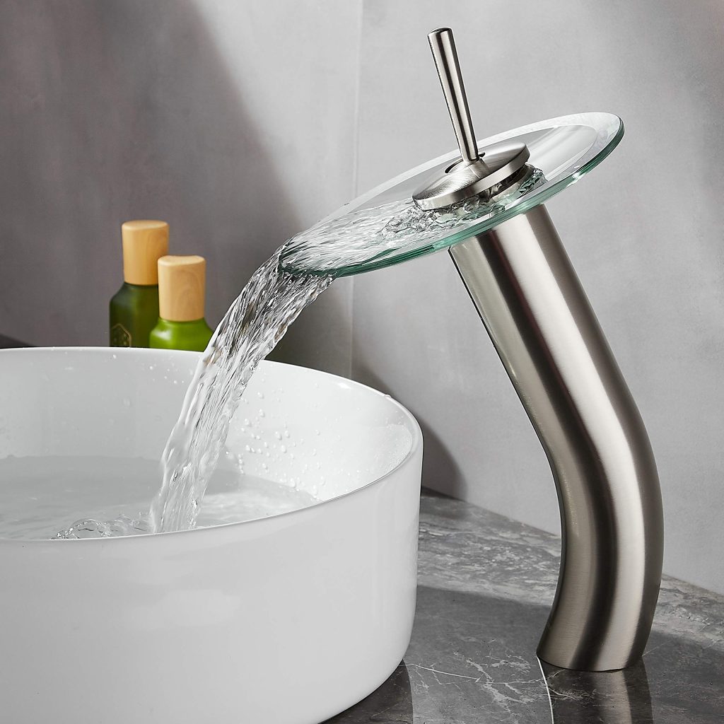 Glass waterfall faucets